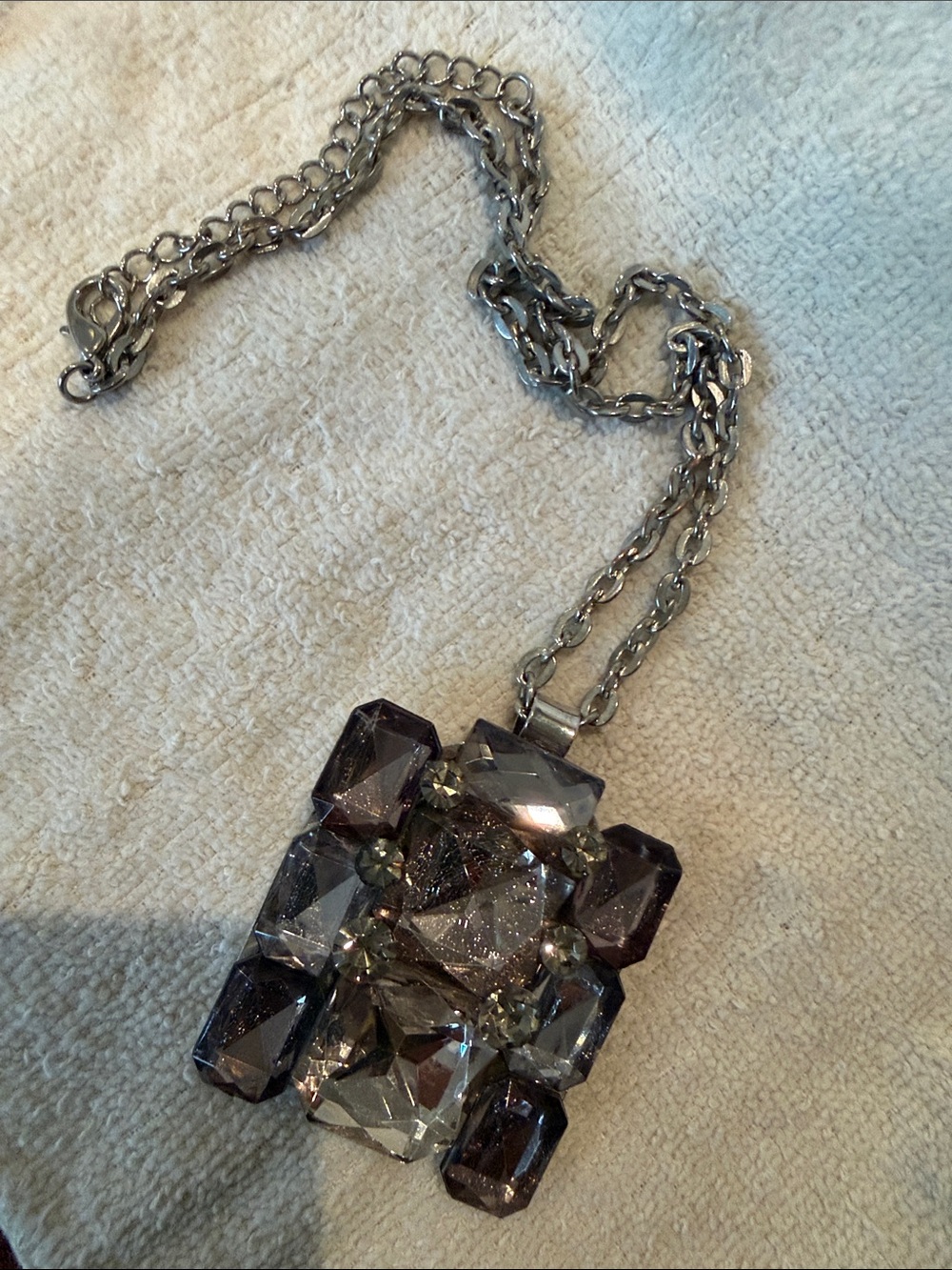 Smoky Crystal Statement Necklace in Gray Silver Tone